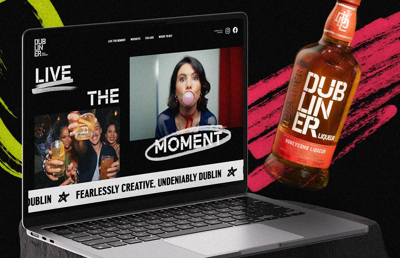 Laptop showing Dubliner whiskey website design